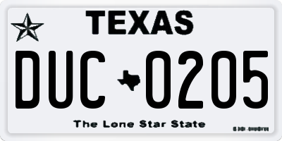 TX license plate DUC0205