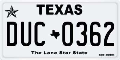 TX license plate DUC0362