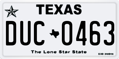 TX license plate DUC0463