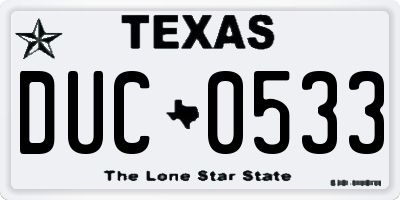 TX license plate DUC0533