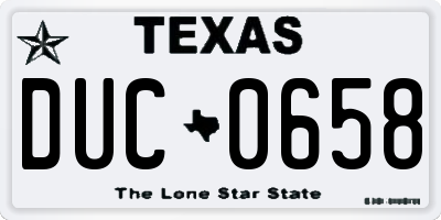TX license plate DUC0658