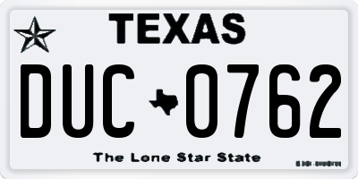 TX license plate DUC0762