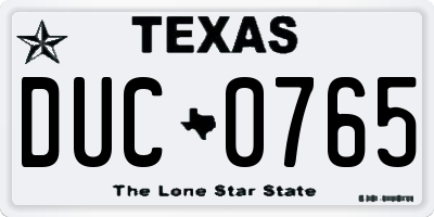 TX license plate DUC0765