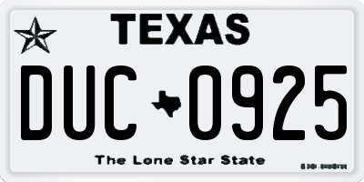 TX license plate DUC0925