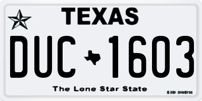 TX license plate DUC1603