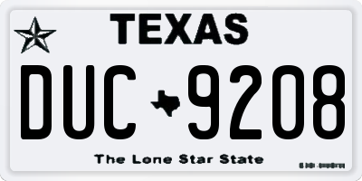 TX license plate DUC9208