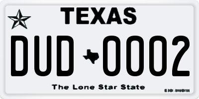 TX license plate DUD0002