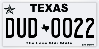 TX license plate DUD0022