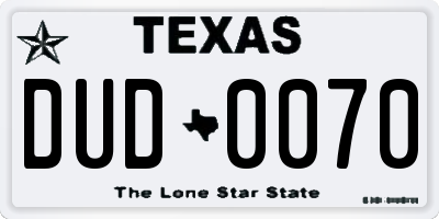TX license plate DUD0070