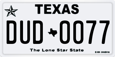 TX license plate DUD0077