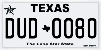 TX license plate DUD0080