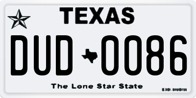 TX license plate DUD0086