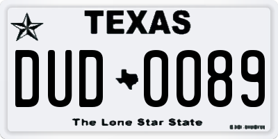 TX license plate DUD0089
