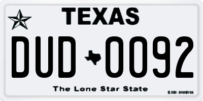 TX license plate DUD0092