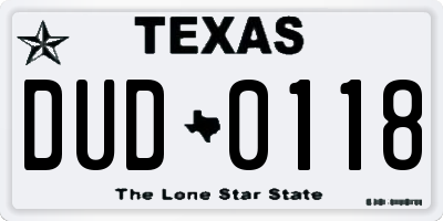 TX license plate DUD0118
