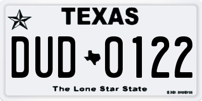 TX license plate DUD0122