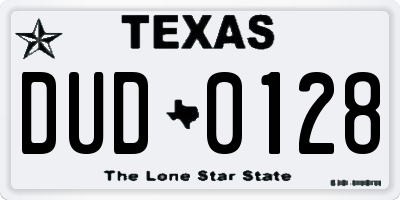 TX license plate DUD0128