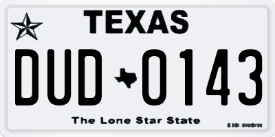 TX license plate DUD0143