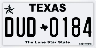 TX license plate DUD0184