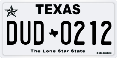 TX license plate DUD0212