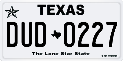 TX license plate DUD0227
