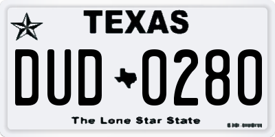 TX license plate DUD0280