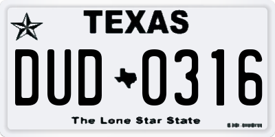 TX license plate DUD0316