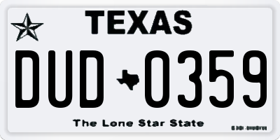 TX license plate DUD0359