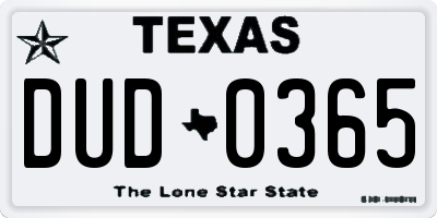 TX license plate DUD0365