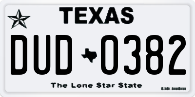 TX license plate DUD0382