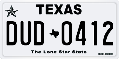 TX license plate DUD0412