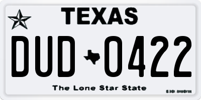 TX license plate DUD0422