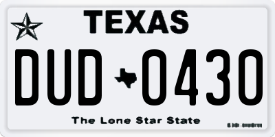 TX license plate DUD0430
