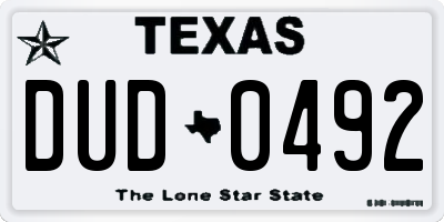 TX license plate DUD0492