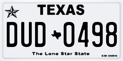 TX license plate DUD0498