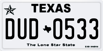 TX license plate DUD0533