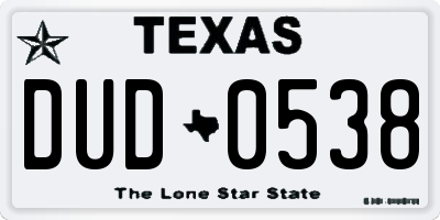TX license plate DUD0538