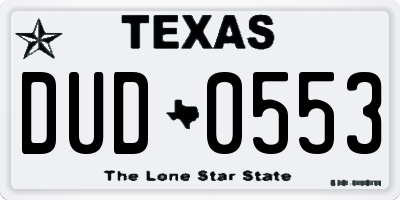 TX license plate DUD0553