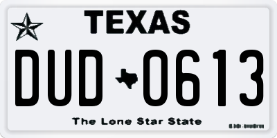 TX license plate DUD0613