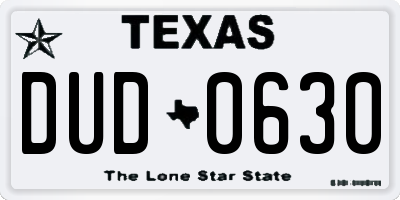 TX license plate DUD0630