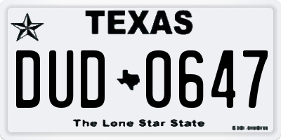 TX license plate DUD0647