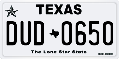 TX license plate DUD0650