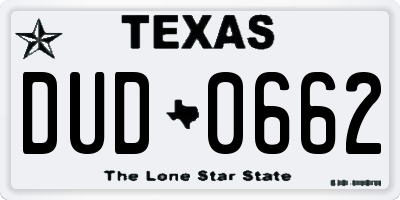 TX license plate DUD0662