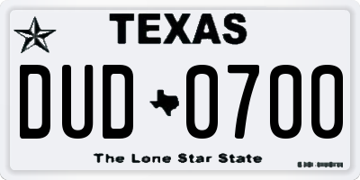 TX license plate DUD0700