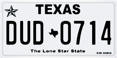 TX license plate DUD0714
