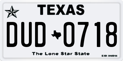 TX license plate DUD0718