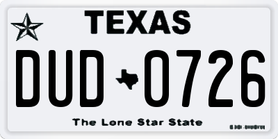 TX license plate DUD0726