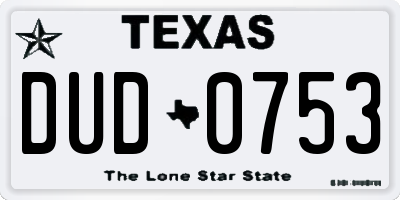 TX license plate DUD0753