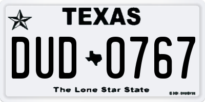 TX license plate DUD0767