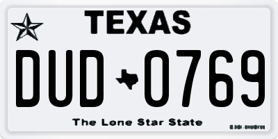 TX license plate DUD0769